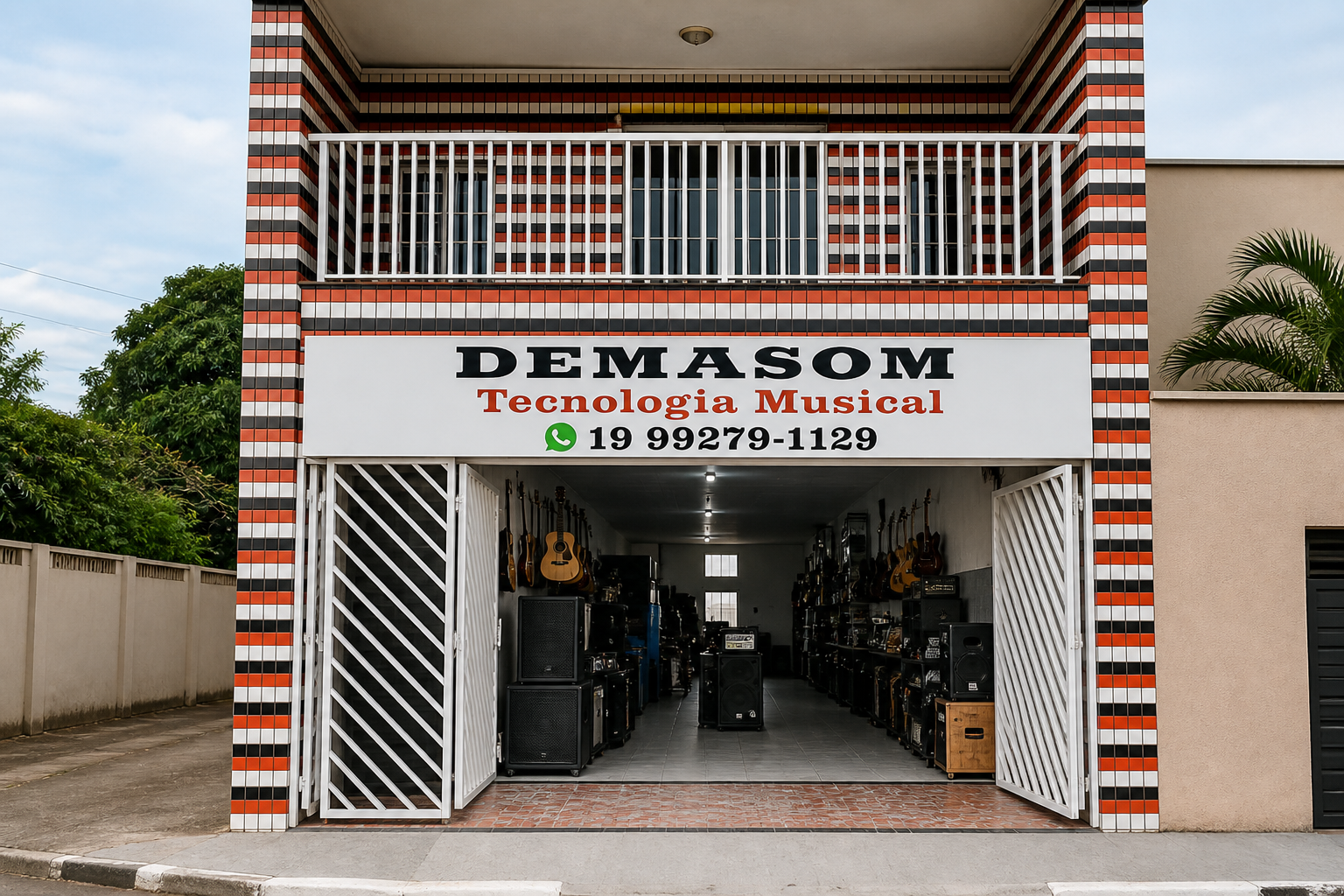 Fachada do Demasom Tecnologia Musical em Monte Mor